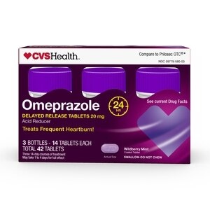 slide 1 of 1, Cvs Health Omeprazole Delayed Release Tablets 20 Mg, Acid Reducer, Wildberry Mint Coated Tablet 3X14's, 3 ct