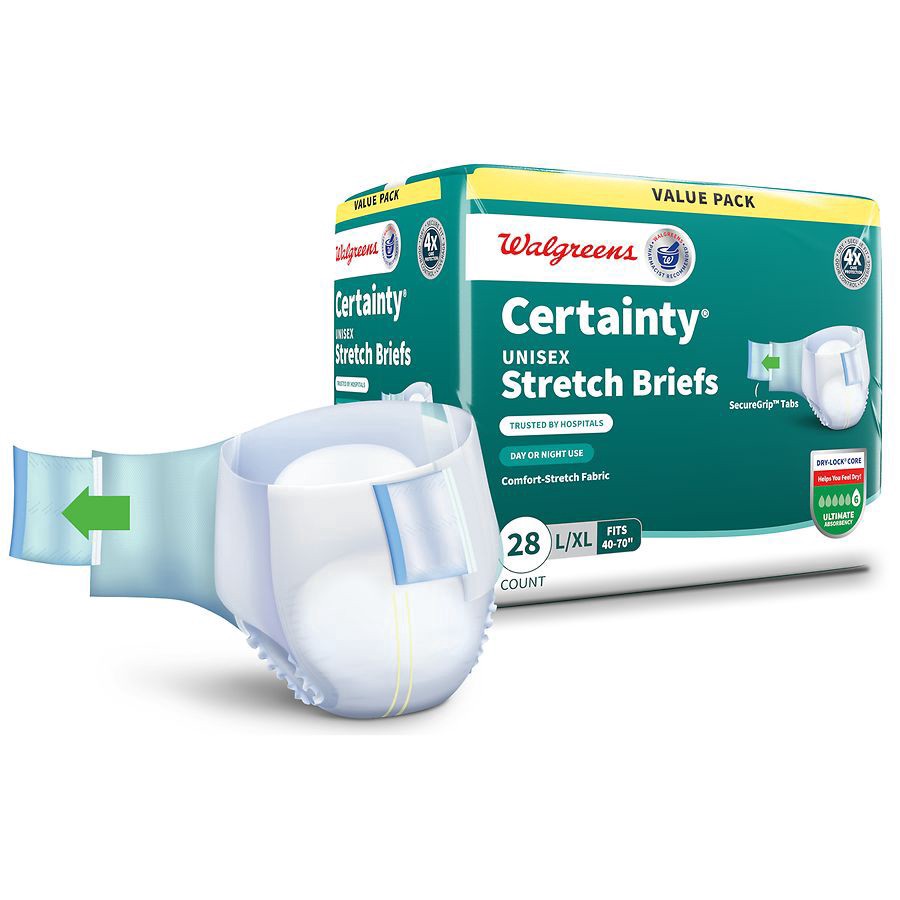 slide 3 of 5, Walgreens Certainty Unisex Adjustable Incontinence Stretch Briefs with Tabs L/XL, 28 ct