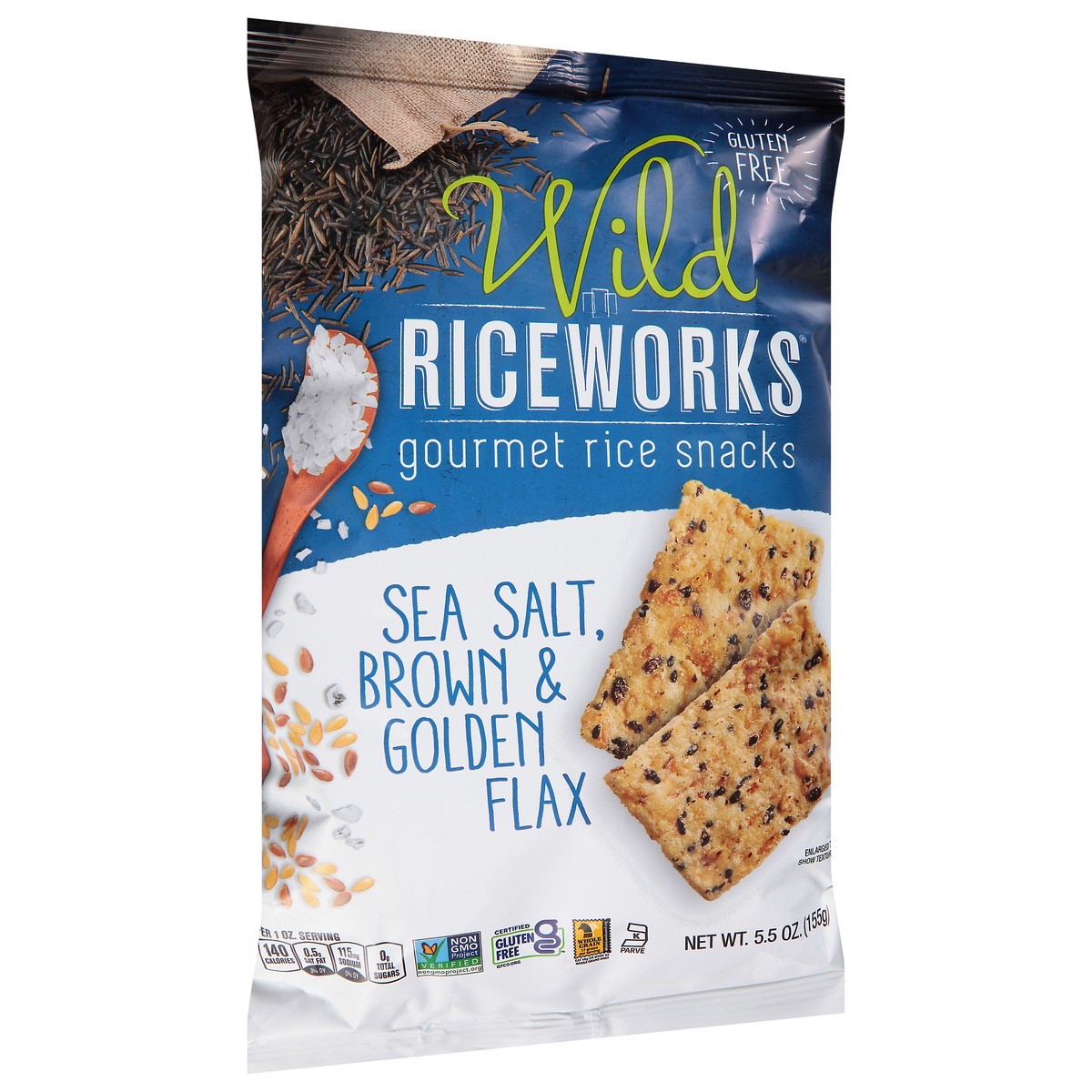 slide 2 of 9, Wild Riceworks Sea Salt, Brown & Golden Flax Gourmet Rice Snacks 5.5 oz, 5.5 oz