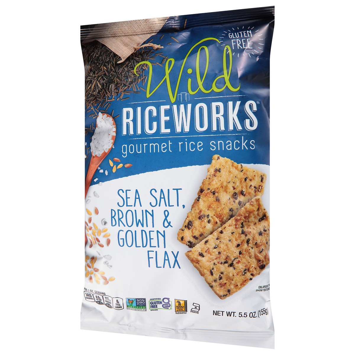 slide 3 of 9, Wild Riceworks Sea Salt, Brown & Golden Flax Gourmet Rice Snacks 5.5 oz, 5.5 oz