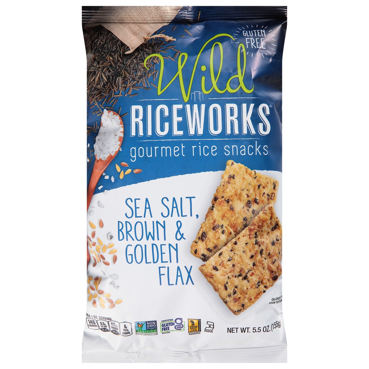 slide 1 of 9, Wild Riceworks Sea Salt, Brown & Golden Flax Gourmet Rice Snacks 5.5 oz, 5.5 oz