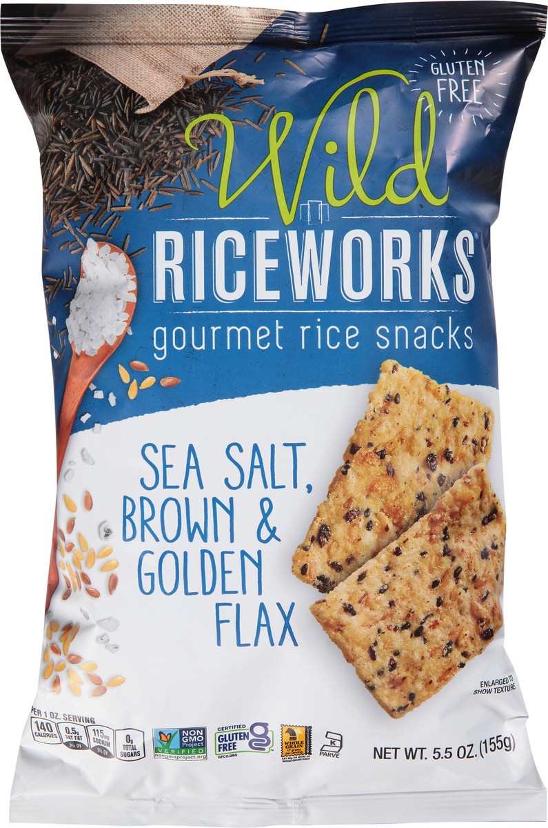 slide 6 of 9, Wild Riceworks Sea Salt, Brown & Golden Flax Gourmet Rice Snacks 5.5 oz, 5.5 oz