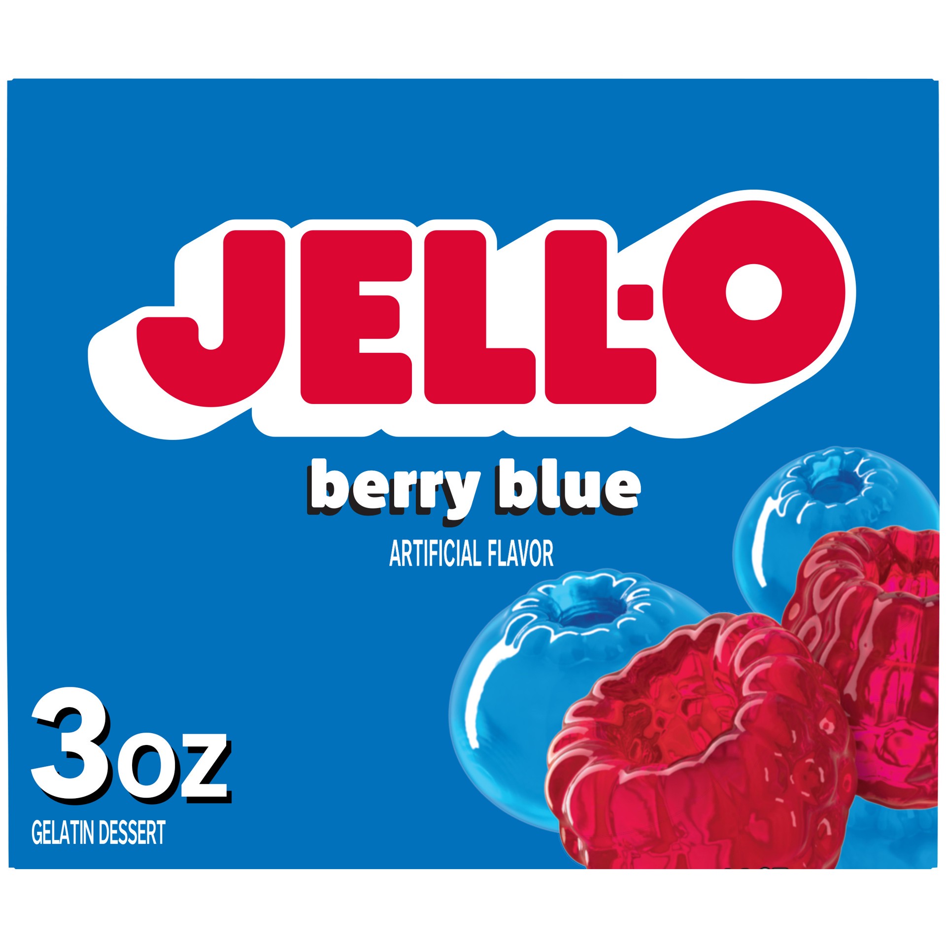 slide 1 of 5, Jell-O Berry Blue Artificially Flavored Gelatin Dessert Mix, 3 oz Box, 3 oz
