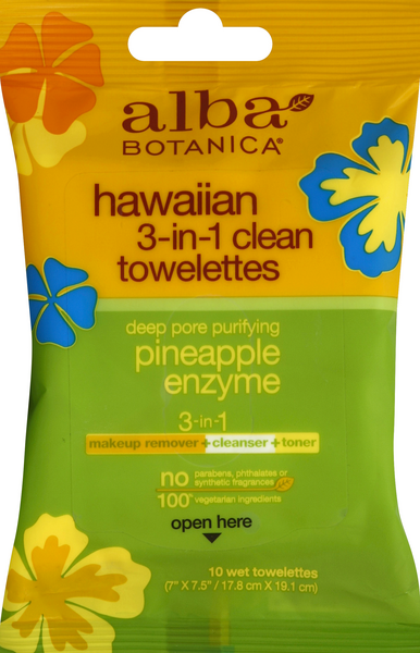 slide 1 of 1, Alba Botanica 3 In 1 Hawaiian Towelettes, 10 ct