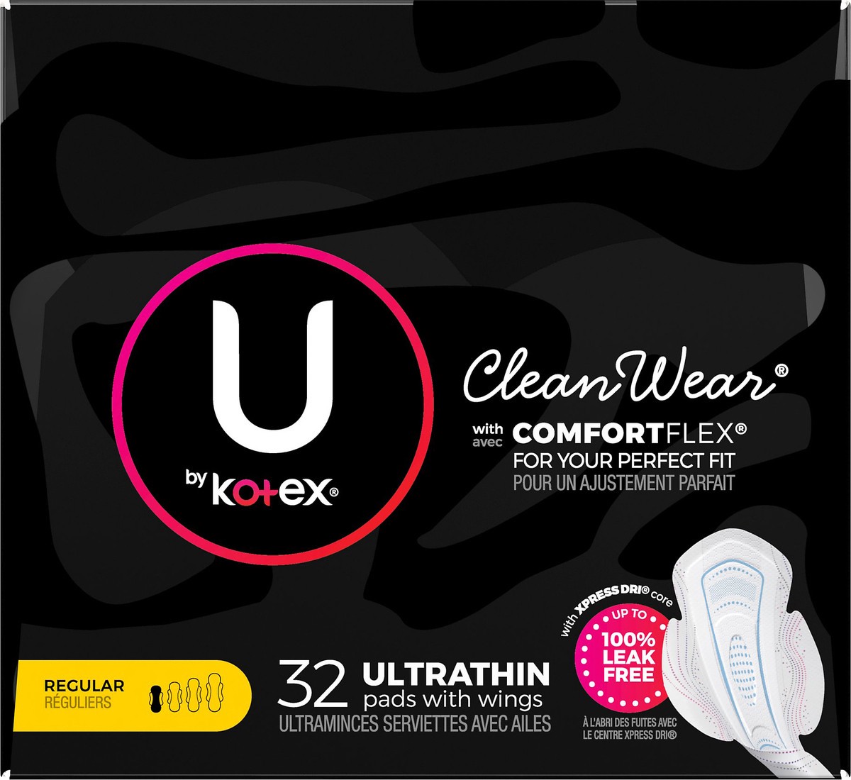 slide 9 of 9, U by Kotex CleanWear Ultrathin Regular Pads with Wings 32 ea, 32 ct