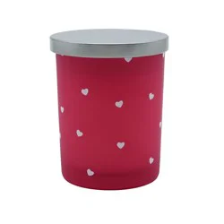 HD Designs Frosted Jar Candle with Hearts - Red