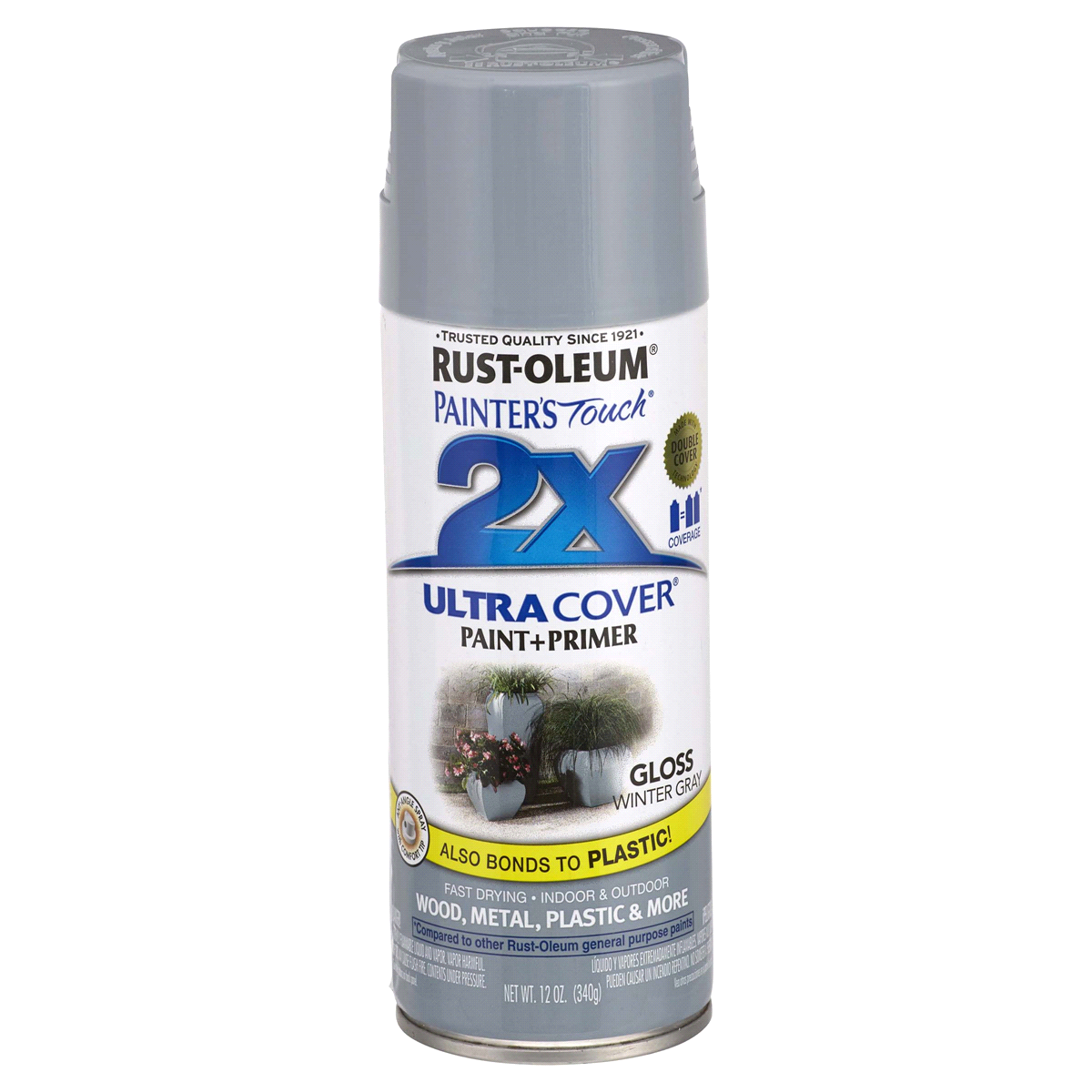 slide 1 of 1, Rust-Oleum Painters Touch 2X Ultra Cover Spray Paint - 249089, Gloss Winter Gray, 12 oz