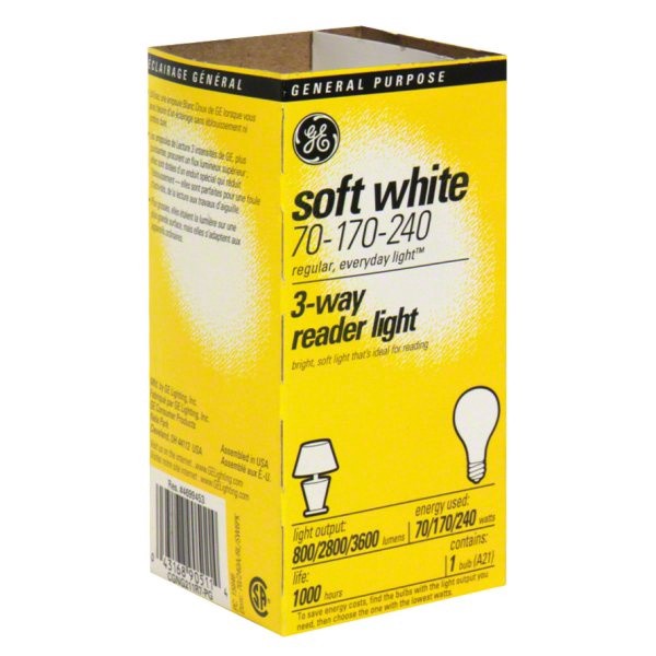 slide 1 of 1, GE neral Purpose Bulb, Soft White, 3-Way Reader Light, 70-170-240 Watts, 1 ct