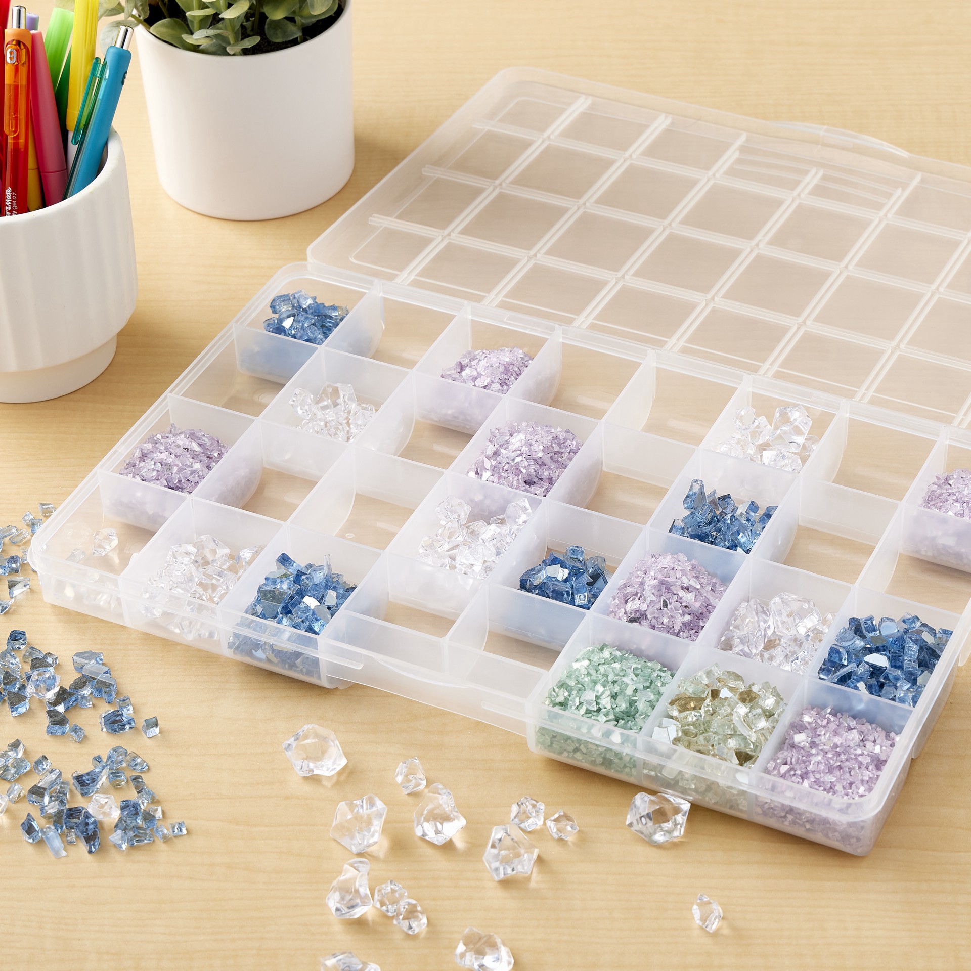 slide 2 of 3, 32-Compartment No Spill Bead Storage Organizer By Bead Landing, 13.6 in x 8.6 in x 1.3 in