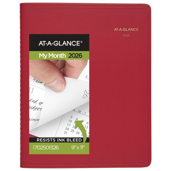 slide 1 of 10, AT-A-GLANCE® 2026 15-Month Monthly Planner, Red, Large, 9"" x 11"", 1 ct