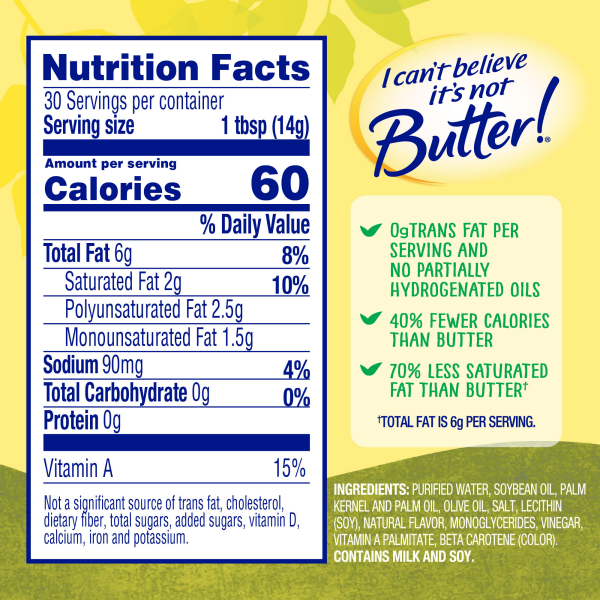 slide 27 of 29, I Can't Believe It's Not Butter! Vegetable Oil Spread with Olive Oil, 15 oz