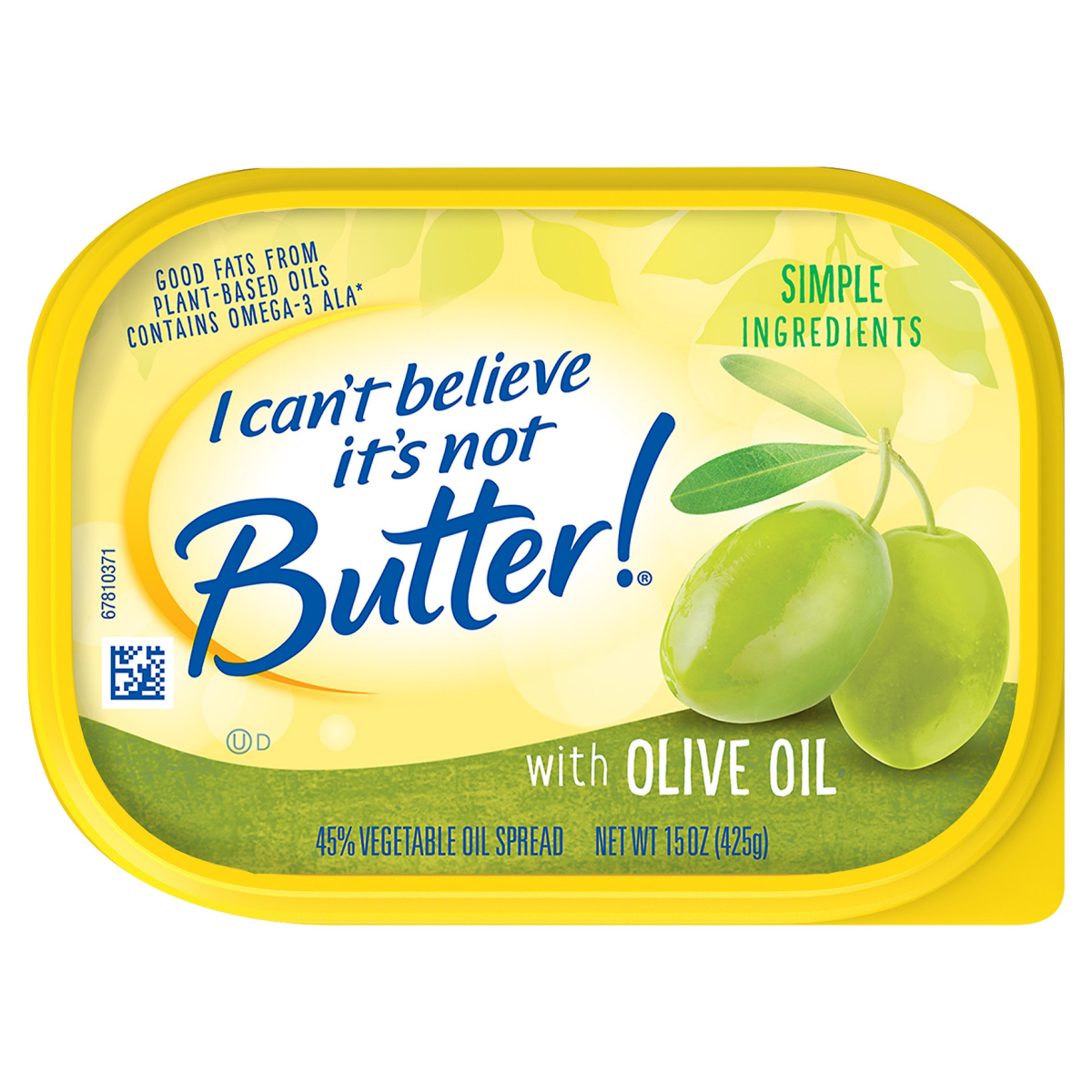 slide 20 of 29, I Can't Believe It's Not Butter! Vegetable Oil Spread with Olive Oil, 15 oz