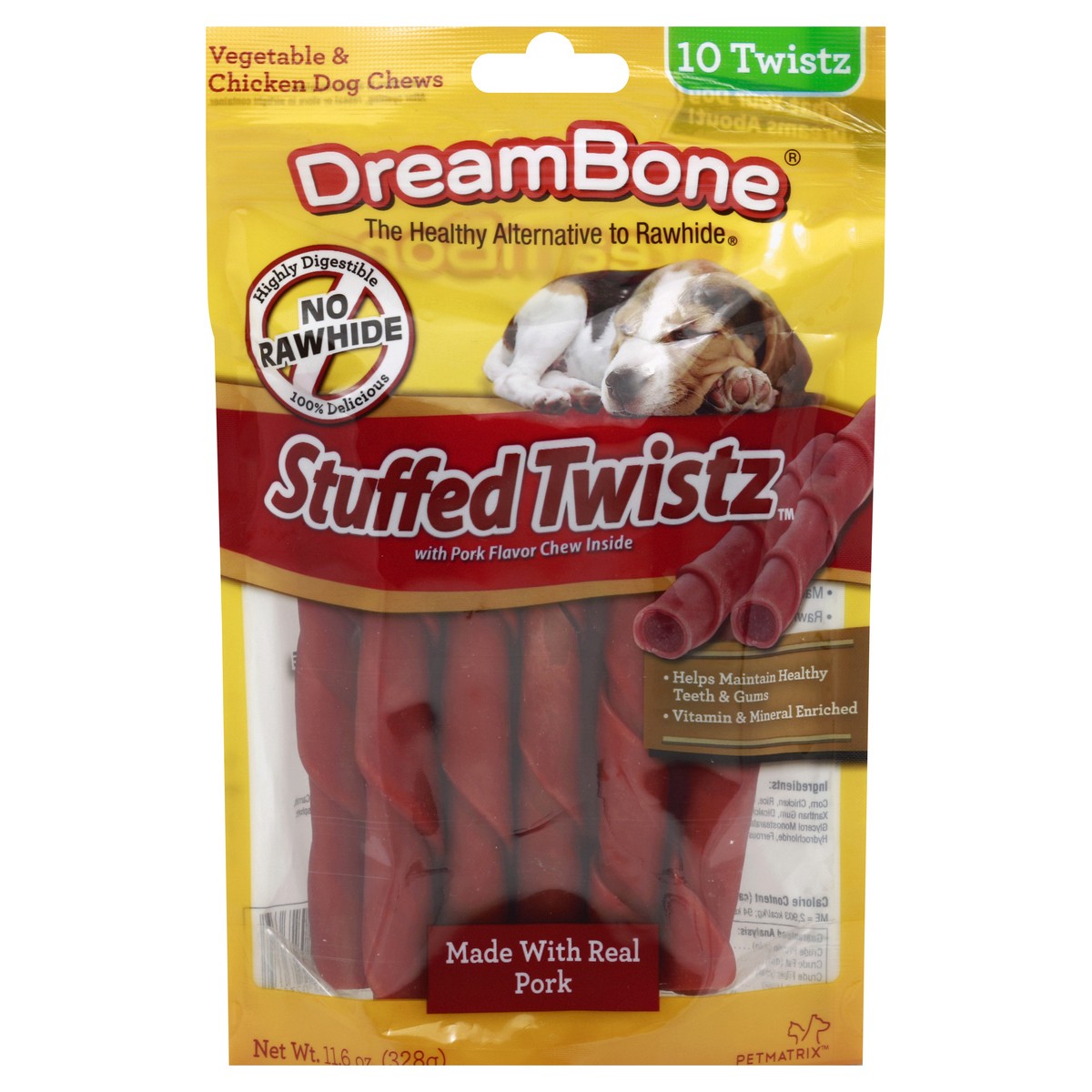 slide 3 of 3, DreamBone Stuffed Twistz 10 Count, Rawhide-Free Chews For Dogs, With Pork-Flavor Chew Inside, 0.7 lb