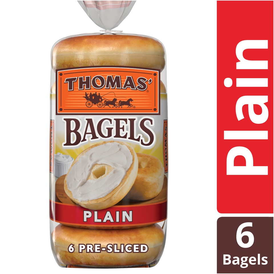 slide 2 of 7, Thomas' Plain Original Pre-Sliced Bagels, 6 ct; 20 oz