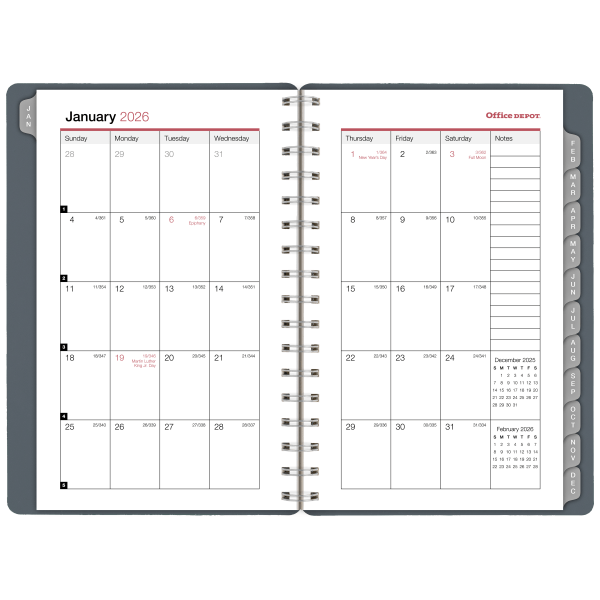 slide 3 of 6, Office Depot Brand Weekly Monthly Appointment Book, 4"" x 6"", Silver, January 2026 to December 2026, OD71043026, 1 ct