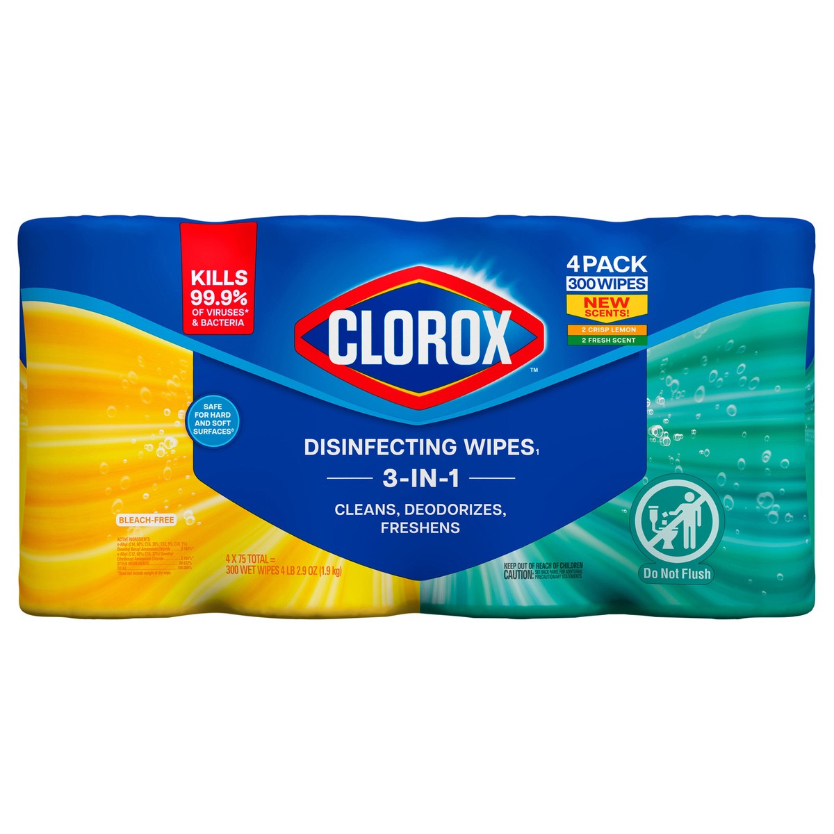 slide 1 of 222, Clorox Disinfecting Wipes Variety Pack, Fresh Scent and Crisp Lemon, 75 Ct Each, 4 Pack, 4 ct