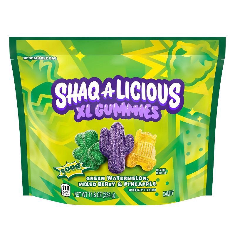 slide 5 of 6, SHAQ-A-LICIOUS XL GUMMIES Assorted Flavored Sour Chewy, Candy Bag, 11.8 oz, 11.8 oz