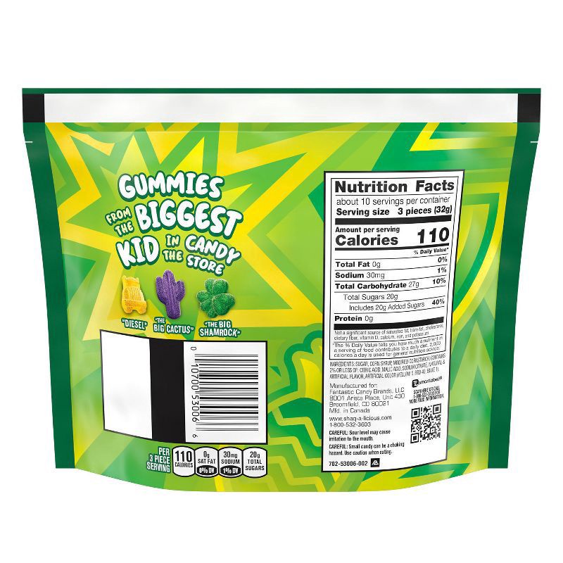 slide 2 of 6, SHAQ-A-LICIOUS XL GUMMIES Assorted Flavored Sour Chewy, Candy Bag, 11.8 oz, 11.8 oz