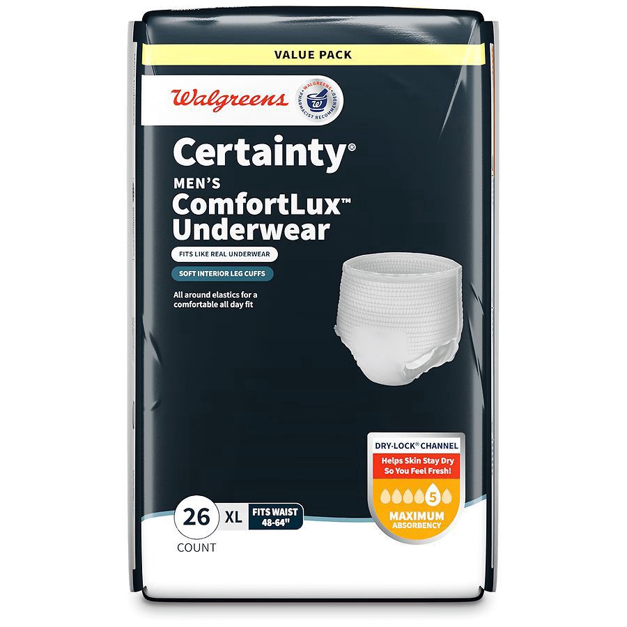 slide 4 of 5, Walgreens Certainty Men's ComfortLux Underwear XL, 26 ct