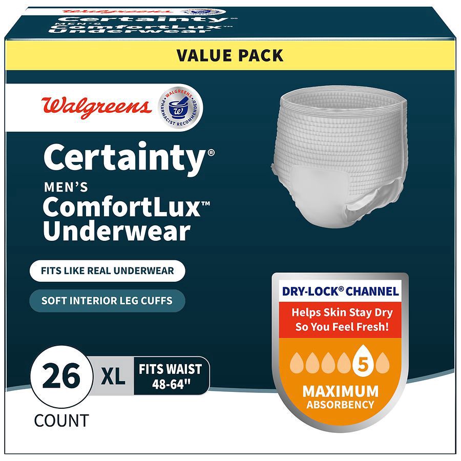 slide 1 of 5, Walgreens Certainty Men's ComfortLux Underwear XL, 26 ct