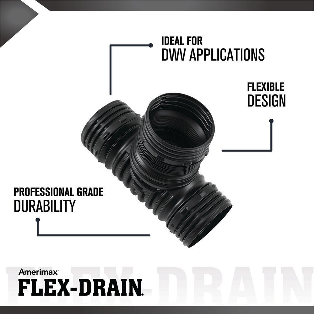 slide 2 of 4, FLEX Drain by Amerimax 4-in x 4-in 45 -Degree Corrugated Tee Fittings, 1 ct
