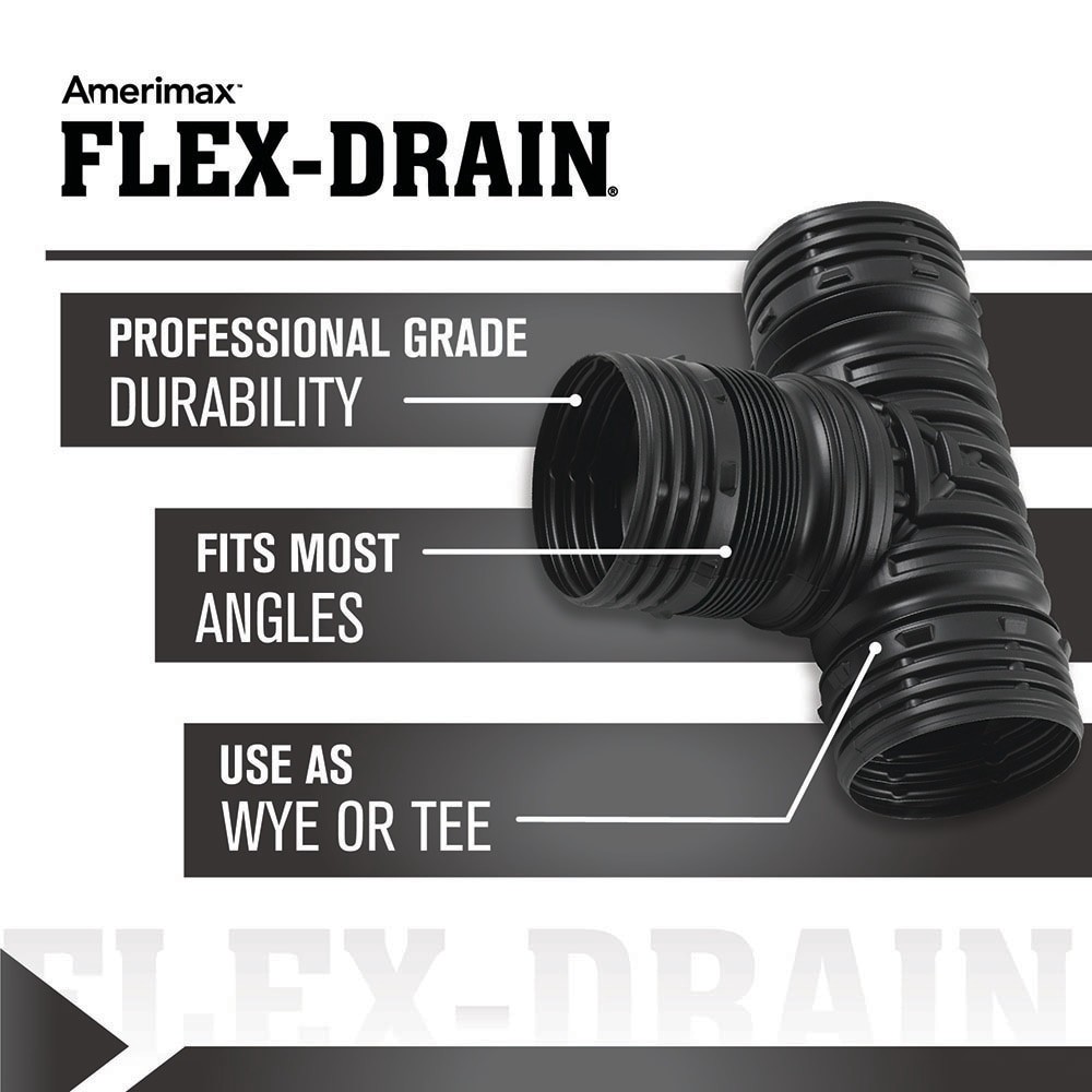 slide 3 of 4, FLEX Drain by Amerimax 4-in x 4-in 45 -Degree Corrugated Tee Fittings, 1 ct