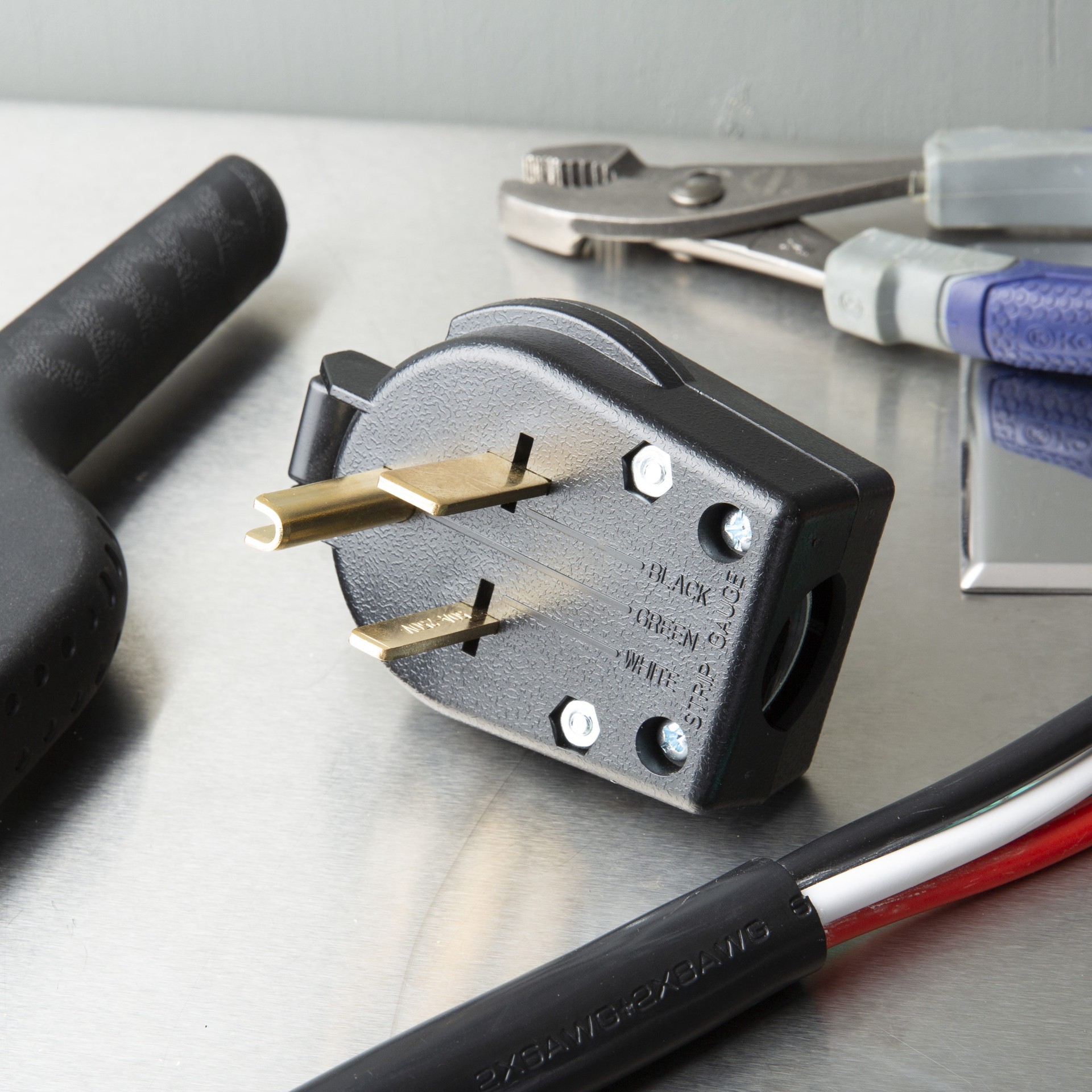 slide 2 of 6, Utilitech 50-Amp 250-Volt NEMA 6-50p 3-wire Grounding Heavy-duty Straight Plug, Black, 1 ct