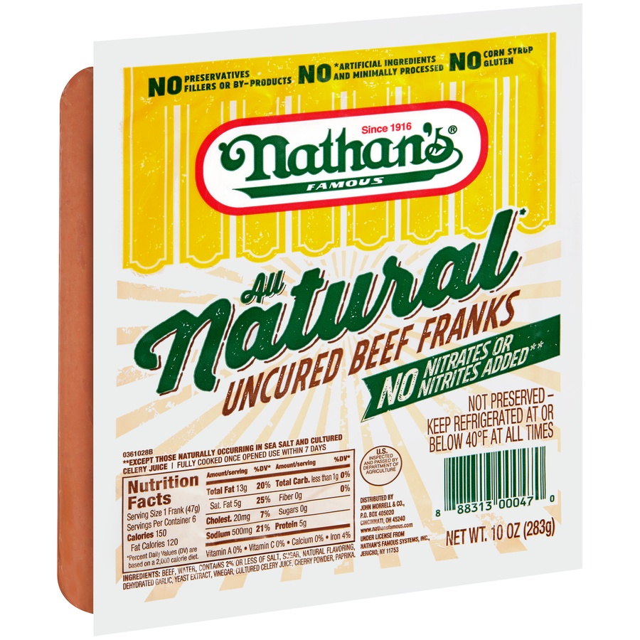 slide 2 of 8, Nathan's Famous All Natural Uncured Beef Franks, 6 ct; 10 oz
