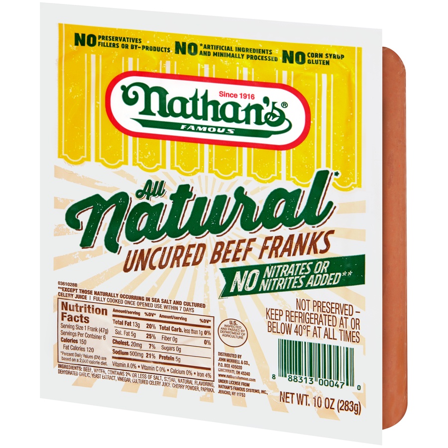 slide 3 of 8, Nathan's Famous All Natural Uncured Beef Franks, 6 ct; 10 oz