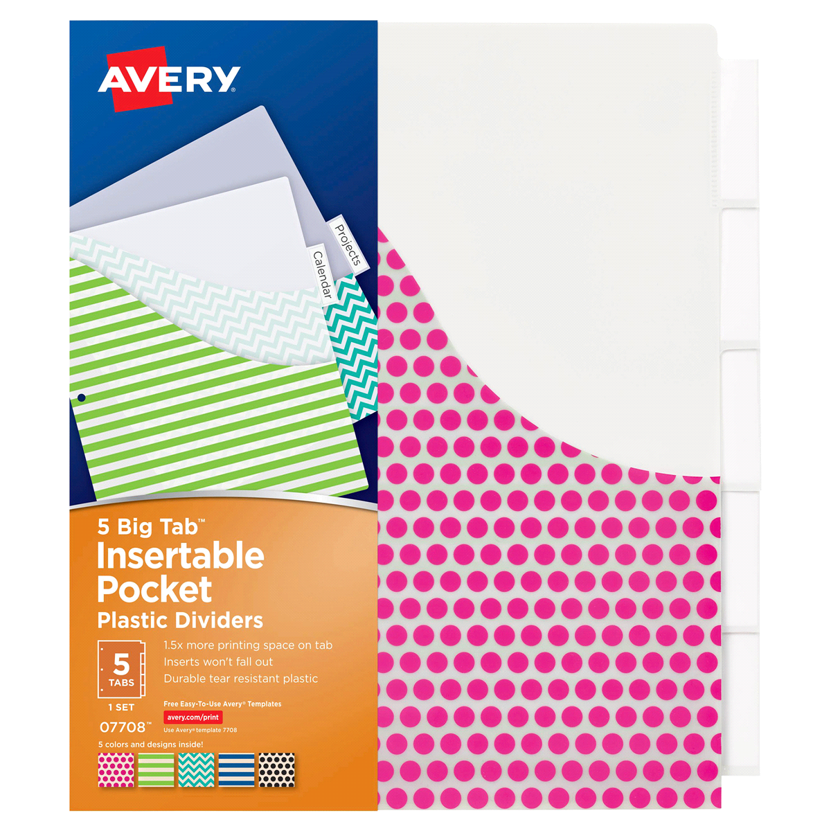 slide 1 of 1, Avery Fashion Dividers 5 Tab With Pockets, 5 ct