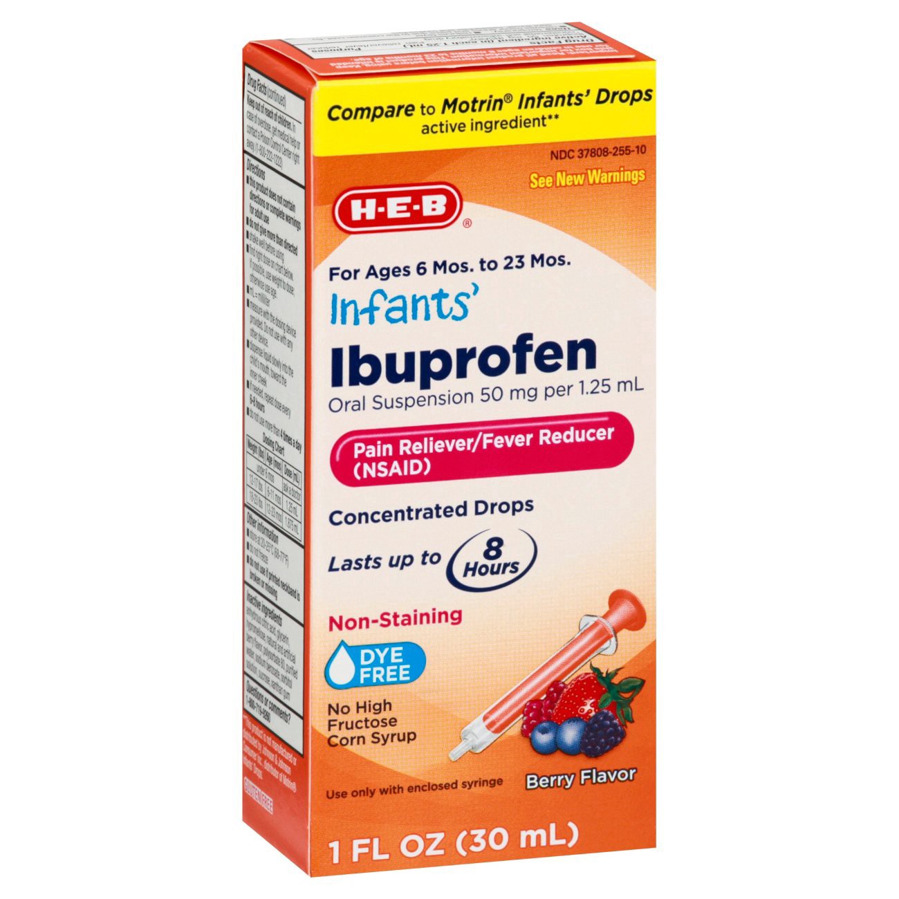 slide 1 of 1, H-E-B Infants Ibuprofen Age:6 Mos. To 23 Mos. Oral Suspension Berry Flavor, 1 oz