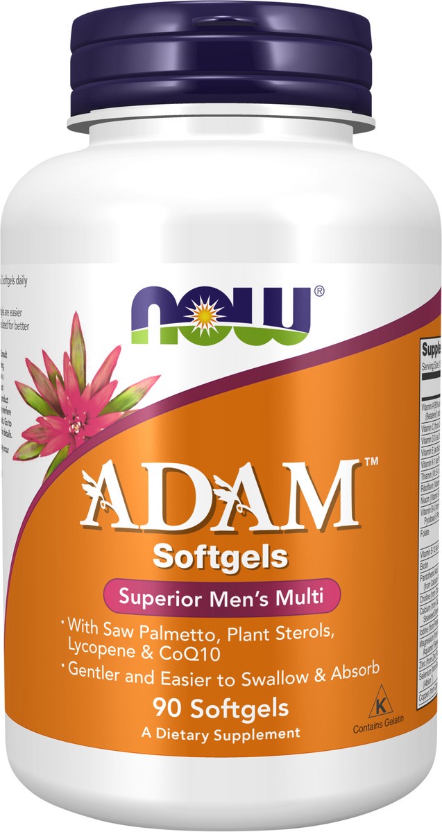 slide 2 of 4, NOW Supplements, ADAM™ Men's Multivitamin with Saw Palmetto, Plant Sterols, Lycopene & CoQ10, 90 Softgels, 90 ct