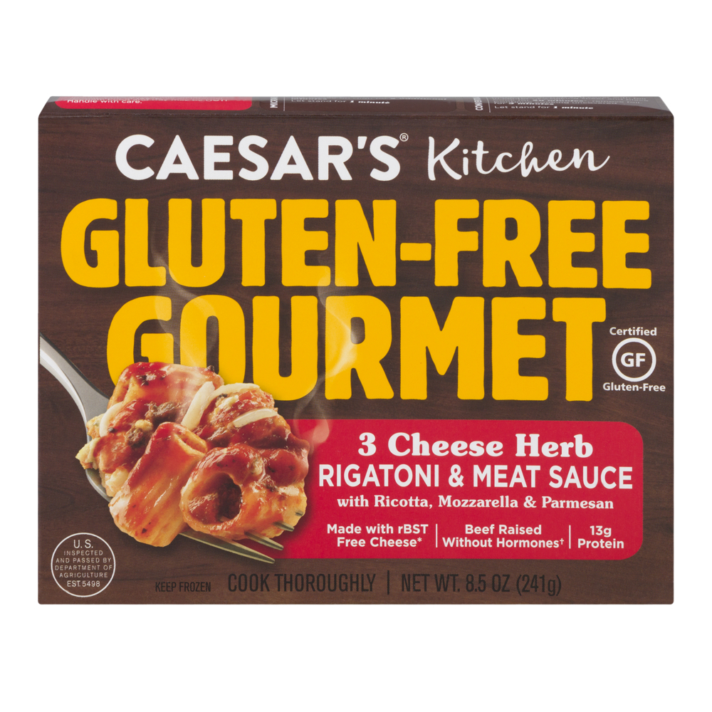slide 1 of 1, Caesar's Kitchen Gluten Free Gourmet 3 Cheese Herb Rigatoni and Meat Sauce, 8.5 oz