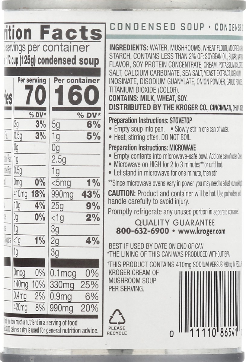 slide 5 of 11, Kroger 49% Less Sodium Cream of Mushroom Condensed Soup, 10.5 oz