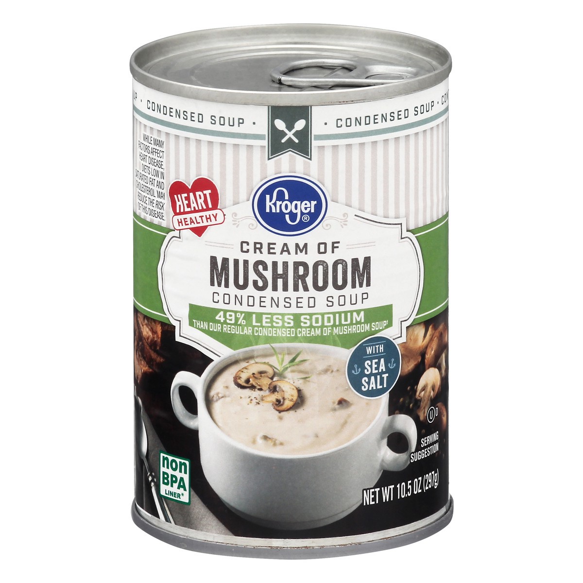 slide 10 of 11, Kroger 49% Less Sodium Cream of Mushroom Condensed Soup, 10.5 oz