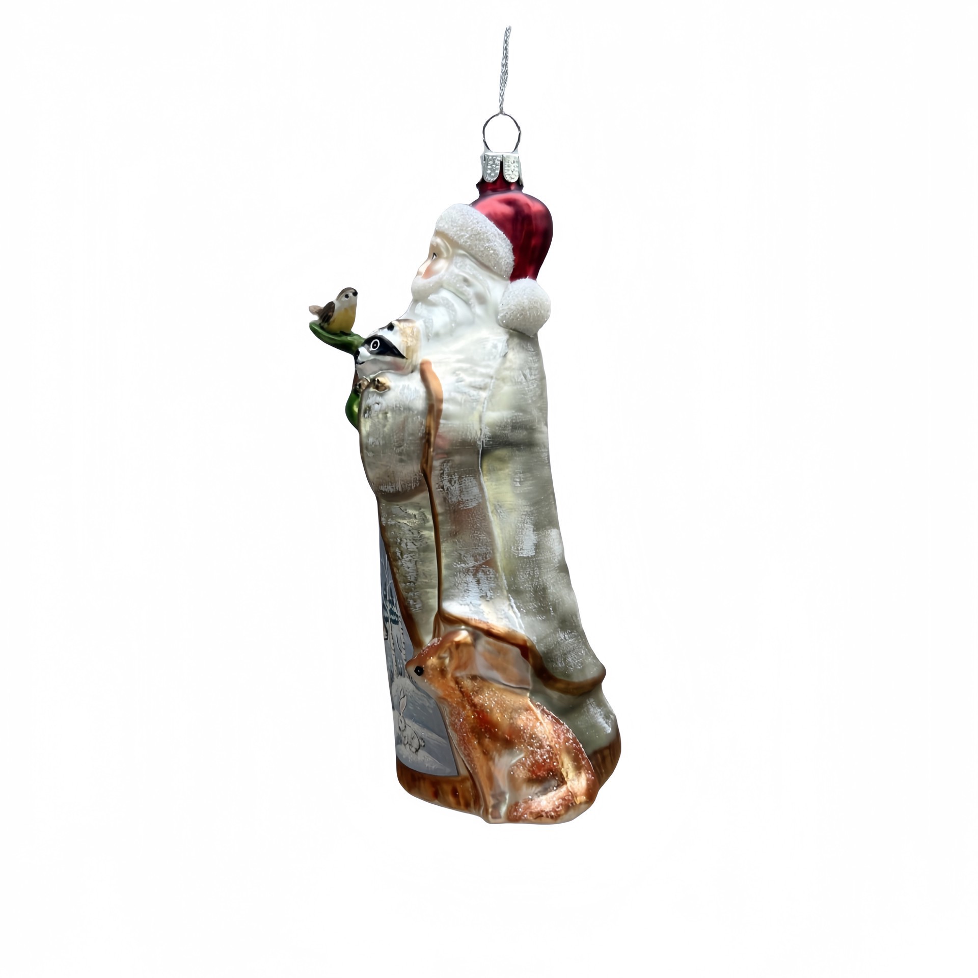 slide 3 of 3, 5.75" Santa With Racoon Glass Ornament By Ashland, 3.25 in x 2 in x 5.75 in