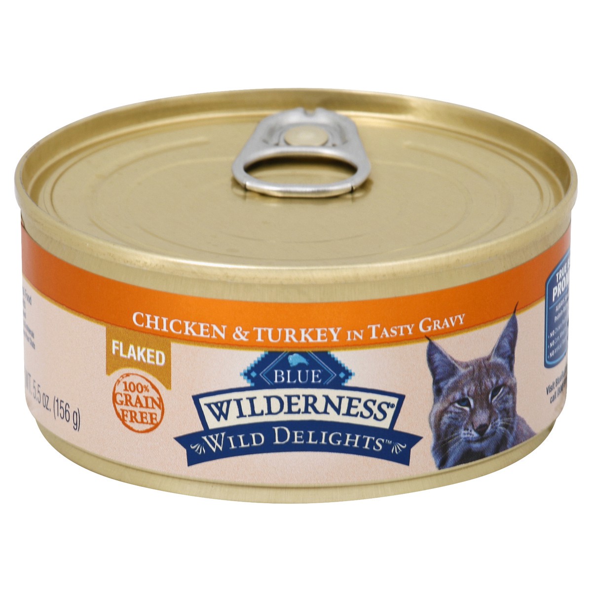 slide 8 of 8, Blue Buffalo Wilderness Wild Delights Grain Free, Natural Adult Flaked Wet Cat Food, Chicken & Turkey 5.5-oz can, 5.5 oz