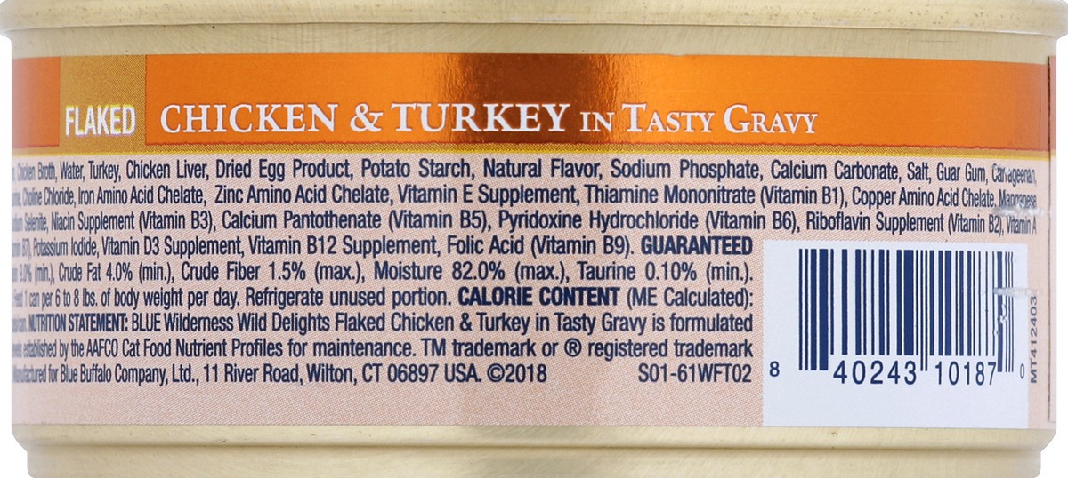 slide 4 of 8, Blue Buffalo Wilderness Wild Delights Grain Free, Natural Adult Flaked Wet Cat Food, Chicken & Turkey 5.5-oz can, 5.5 oz