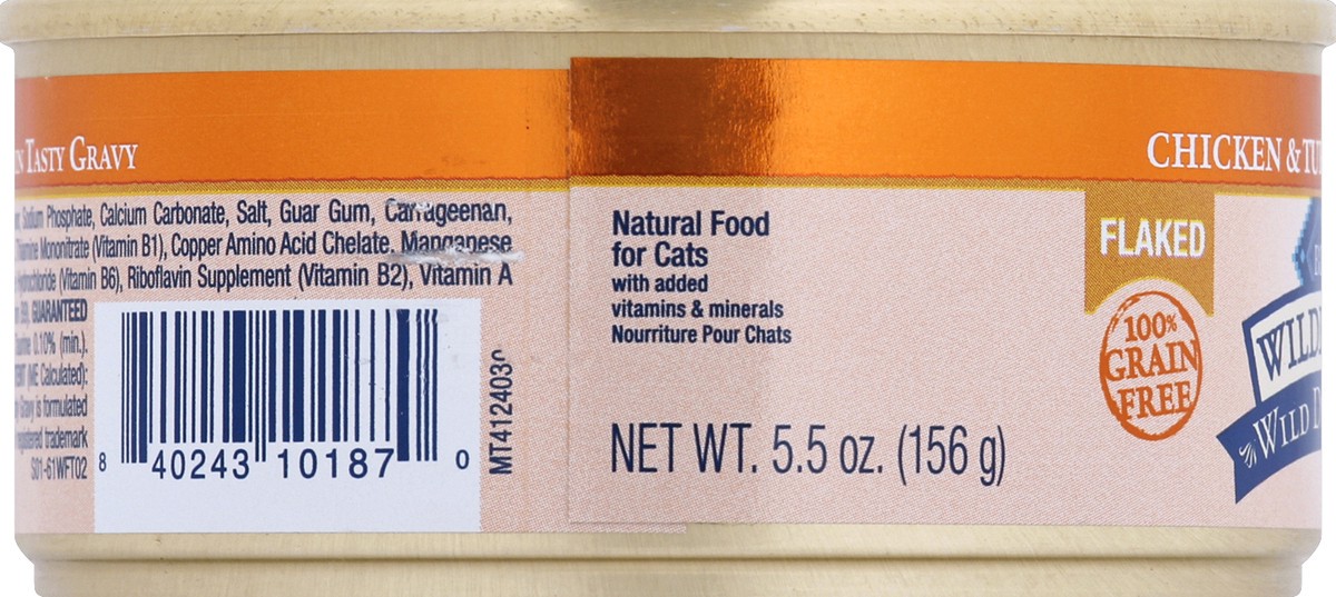 slide 7 of 8, Blue Buffalo Wilderness Wild Delights Grain Free, Natural Adult Flaked Wet Cat Food, Chicken & Turkey 5.5-oz can, 5.5 oz