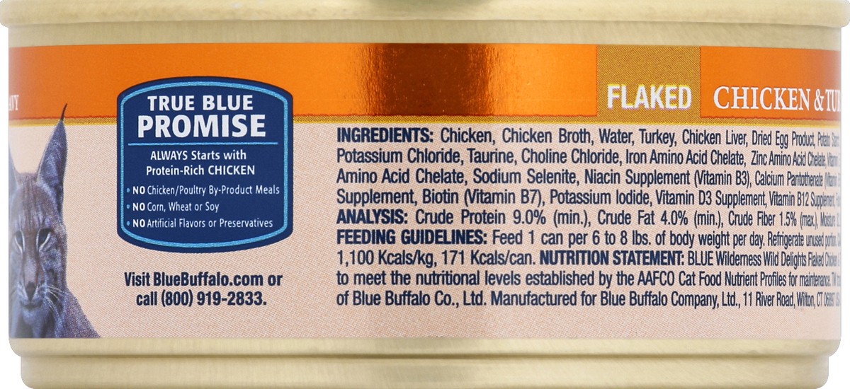 slide 3 of 8, Blue Buffalo Wilderness Wild Delights Grain Free, Natural Adult Flaked Wet Cat Food, Chicken & Turkey 5.5-oz can, 5.5 oz