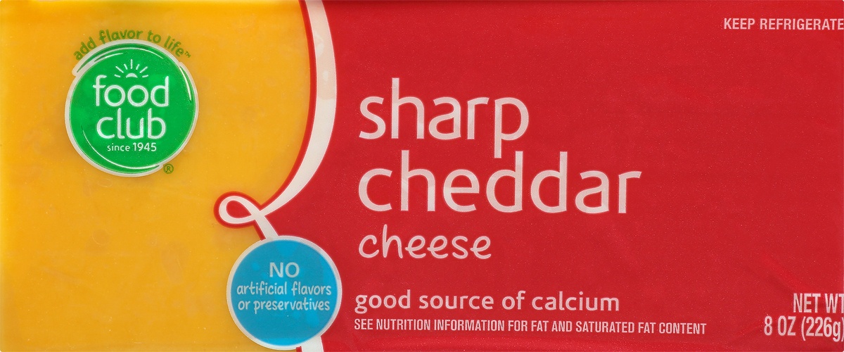 slide 9 of 10, Food Club Sharp Cheddar Cheese, 8 oz