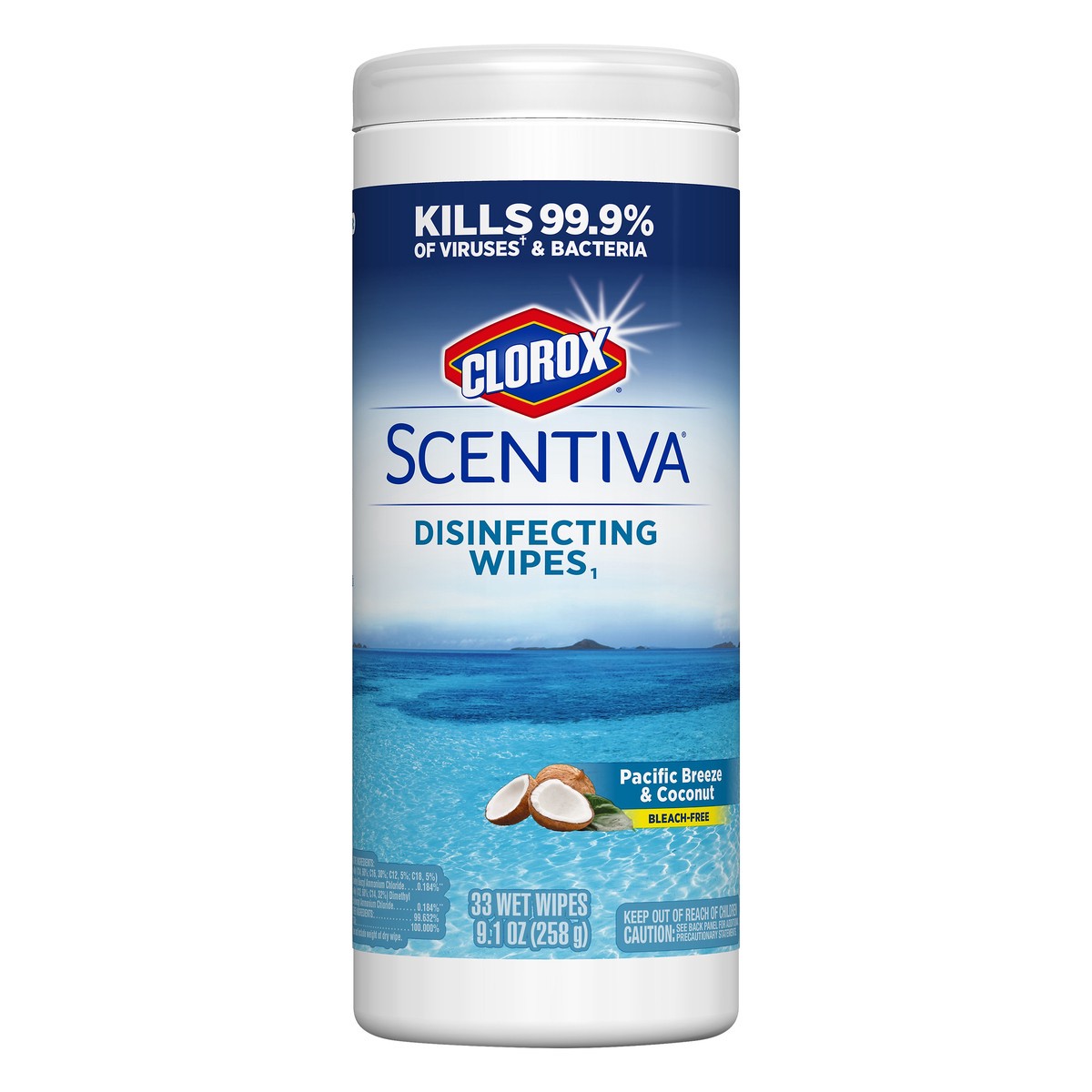 slide 6 of 6, Scentiva Bleach-Free Disinfecting Pacific Breeze & Coconut Wipes 33 ea, 33 ct