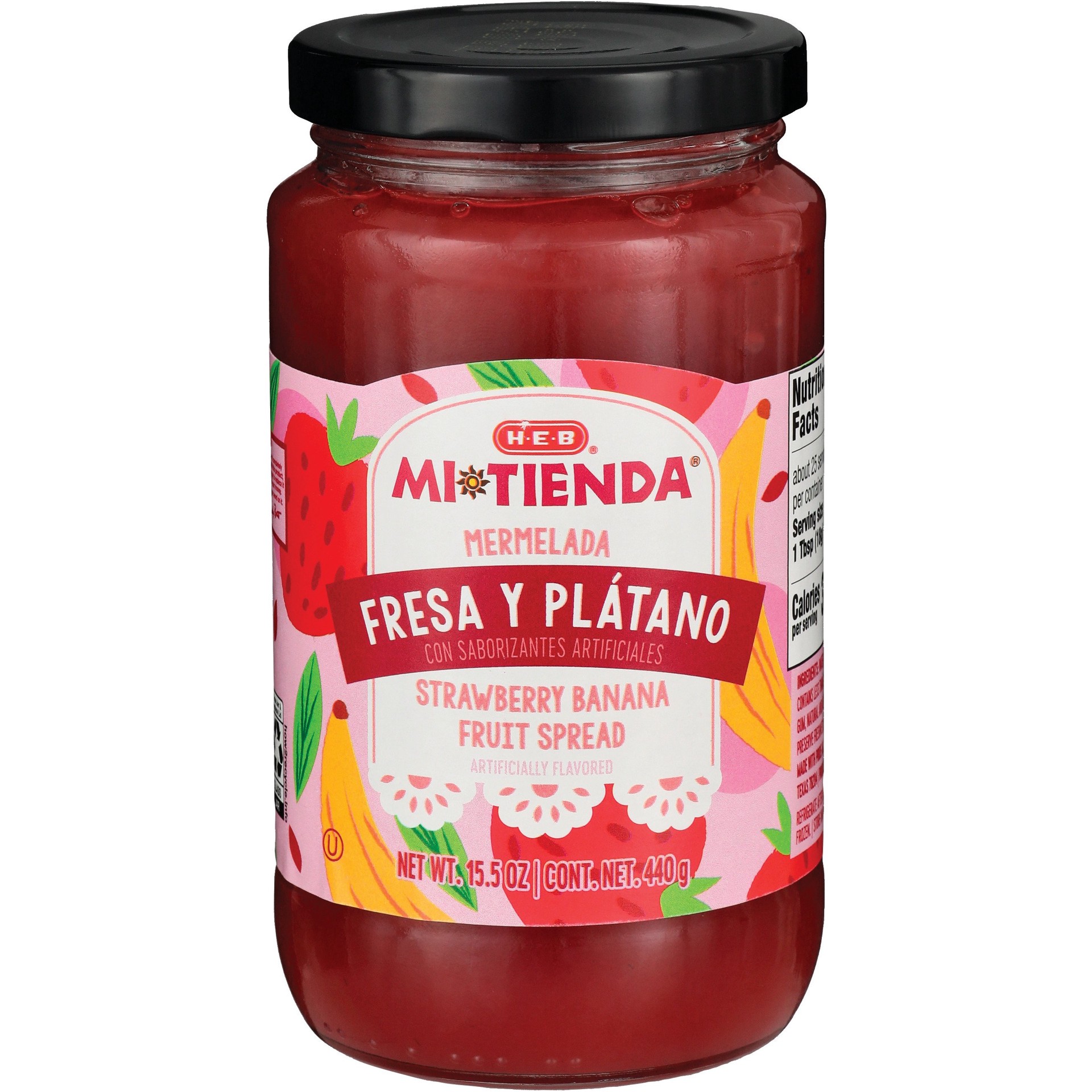 slide 1 of 1, H-E-B Mi Tienda Fresa y Plátano Mermelada Fruit Spread, 15.5 oz