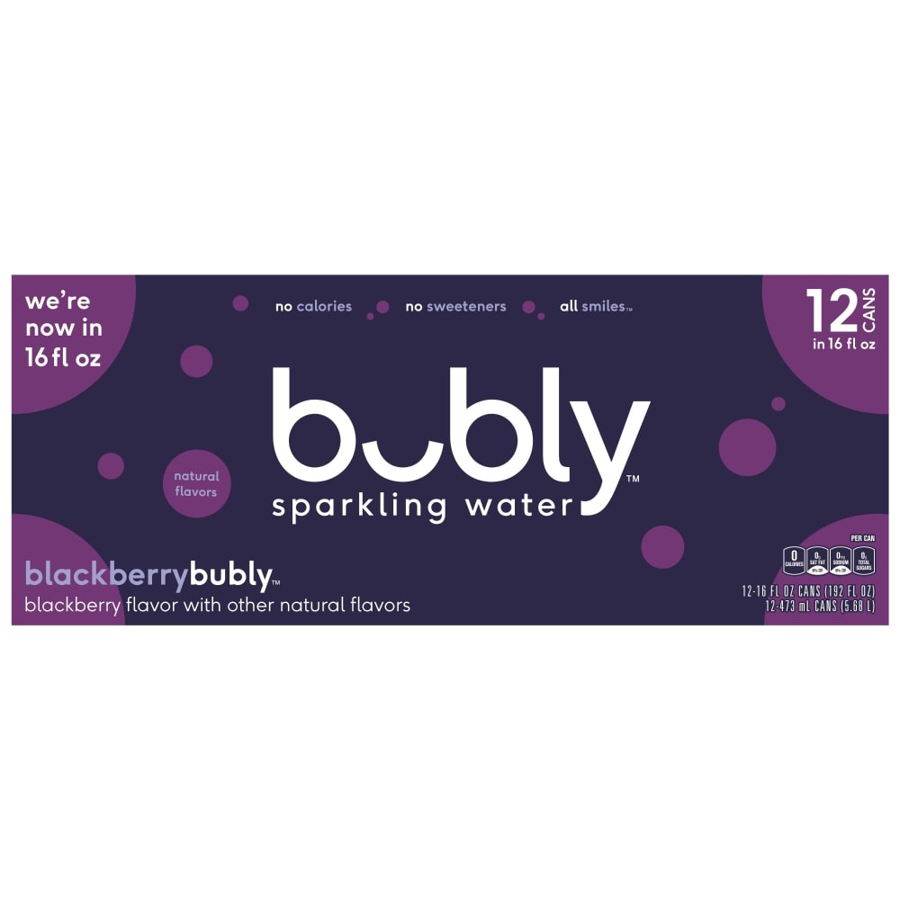 slide 1 of 1, Bubly Blackberry Flavor Sparkling Water 12 Cans, 192 fl oz