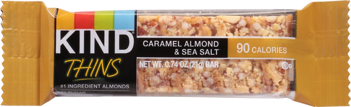 slide 4 of 14, KIND Thins Caramel Sea Salt Bar, 0.74 oz