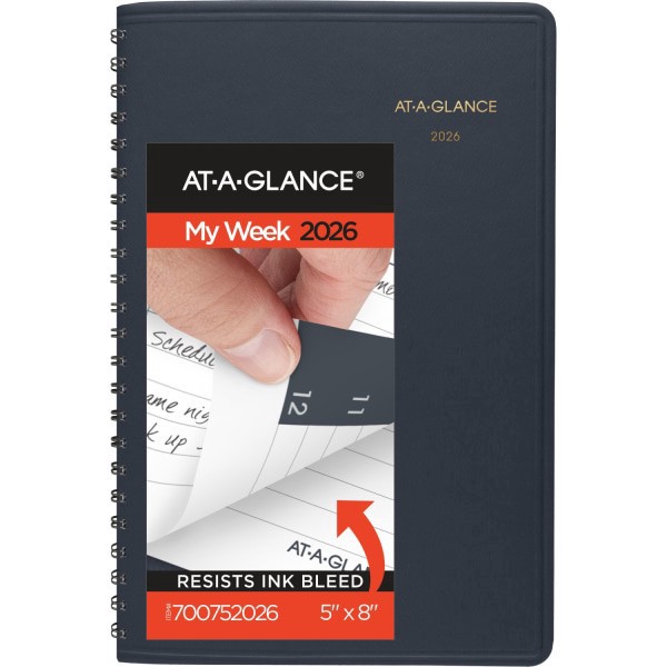 slide 1 of 1, AT-A-GLANCE® 2026 Weekly Appointment Book Planner, Navy, Small, 5"" x 8"", 1 ct