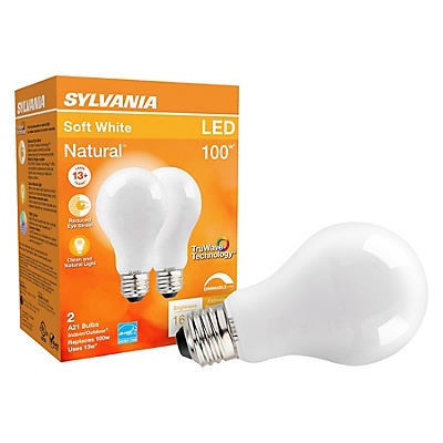slide 1 of 1, Sylvania TruWave LED 100 Watt A21 Soft White Frost Light Bulbs, 2 ct