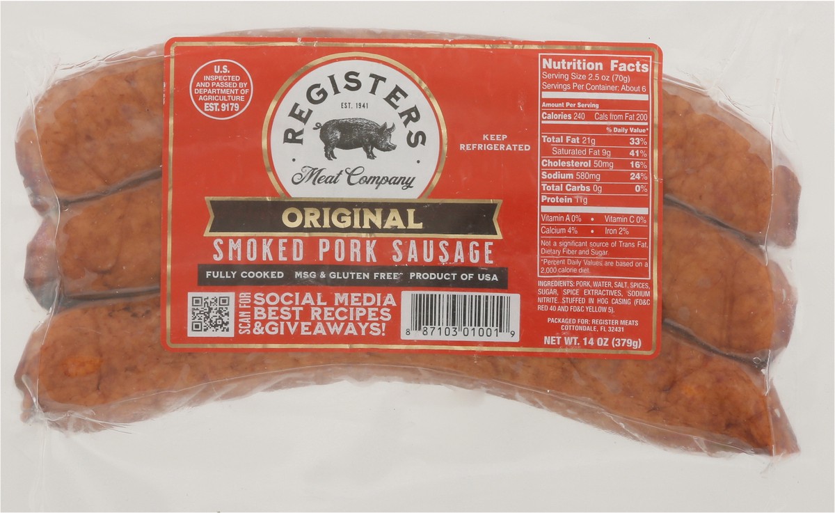 slide 8 of 9, Registers Meat Company Smoked Original Pork Sausage 14 oz, 14 oz