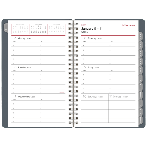 slide 3 of 6, Office Depot Brand Weekly Monthly Appointment Book, 5"" x 8"", Silver, January 2026 to December 2026, OD71033026, 1 ct