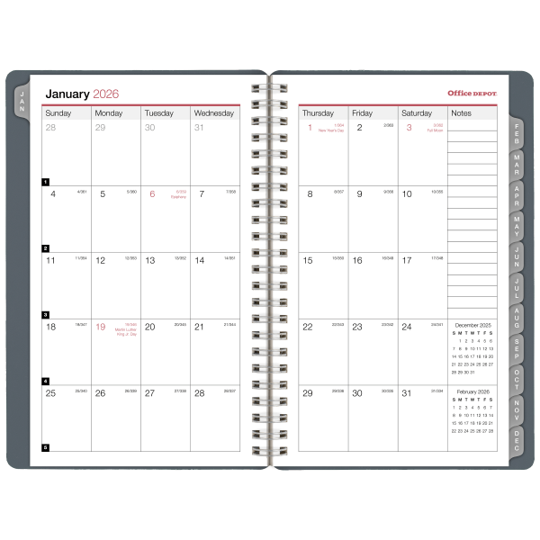 slide 6 of 6, Office Depot Brand Weekly Monthly Appointment Book, 5"" x 8"", Silver, January 2026 to December 2026, OD71033026, 1 ct